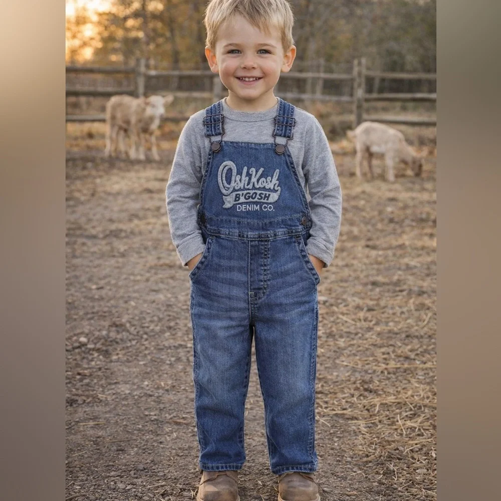 OshKosh B'Gosh Logo Denim‎ Overalls Toddler Coveralls Play, Farm, Everyday Sz 3T